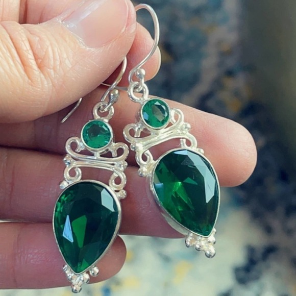 Sterling Silver Jeweled Dangle Earrings - Picture 12 of 17